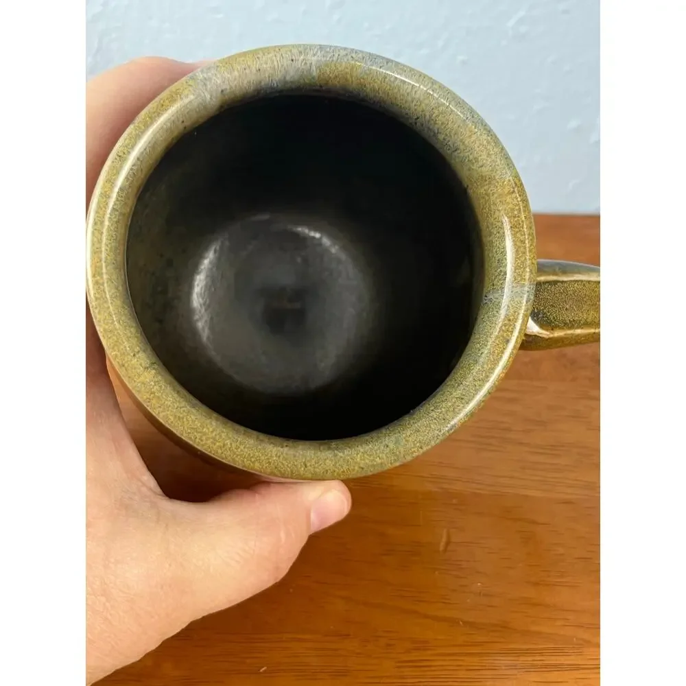 VTG Art Pottery Stoneware Coffee Mug Olive Brown Glaze Handmade Southwestern